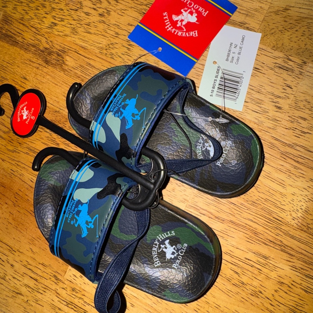 Beverly Hills Polo Club Kids Sandals - Blue and Green Camouflage